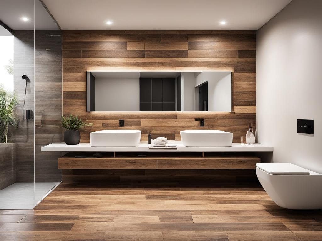 Badezimmergestaltung mit Fliesen in Holzoptik