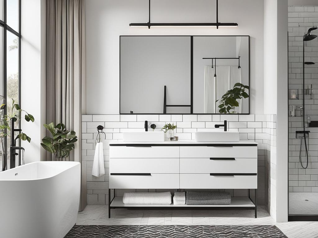 Moderne Badezimmermöbel mit weißen Fliesen