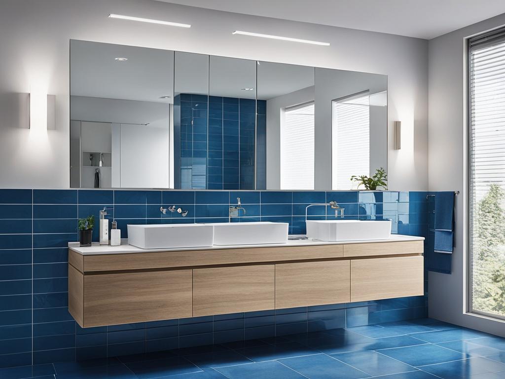 Moderne Badmöbel für blau geflieste Badezimmer